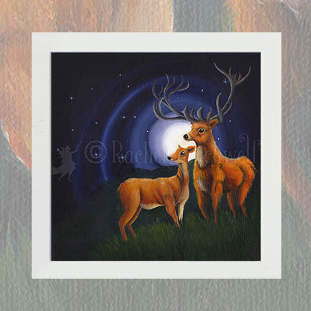 Stag and Doe - Unsigned Giclee Mount