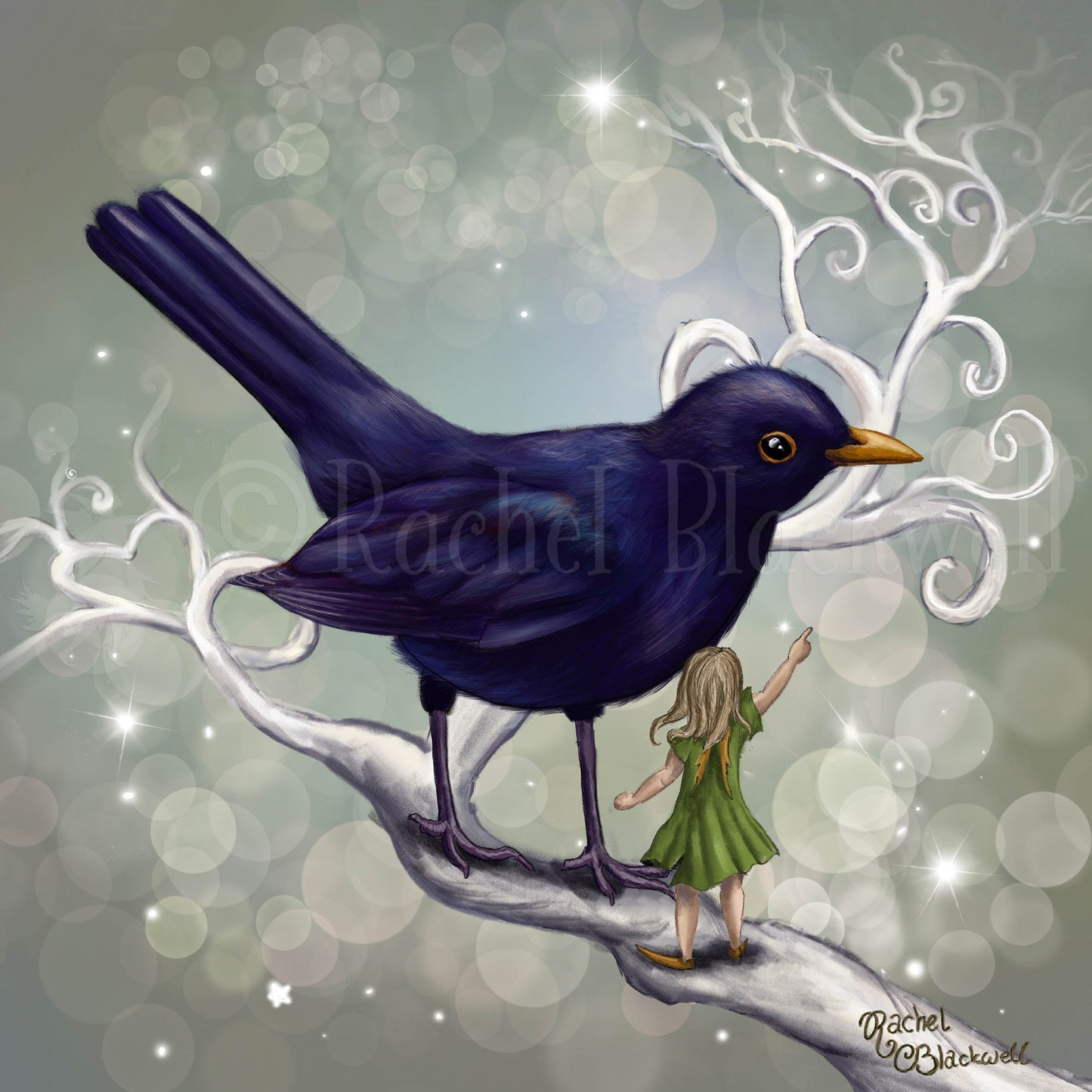 The Fairy and the Blackbird -Small Giclee
